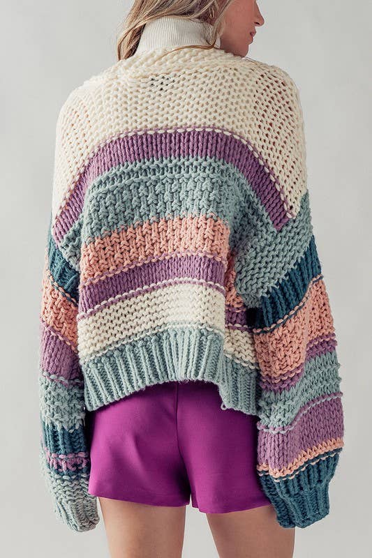 CHUNKY KNIT STRIPE CARDIGAN