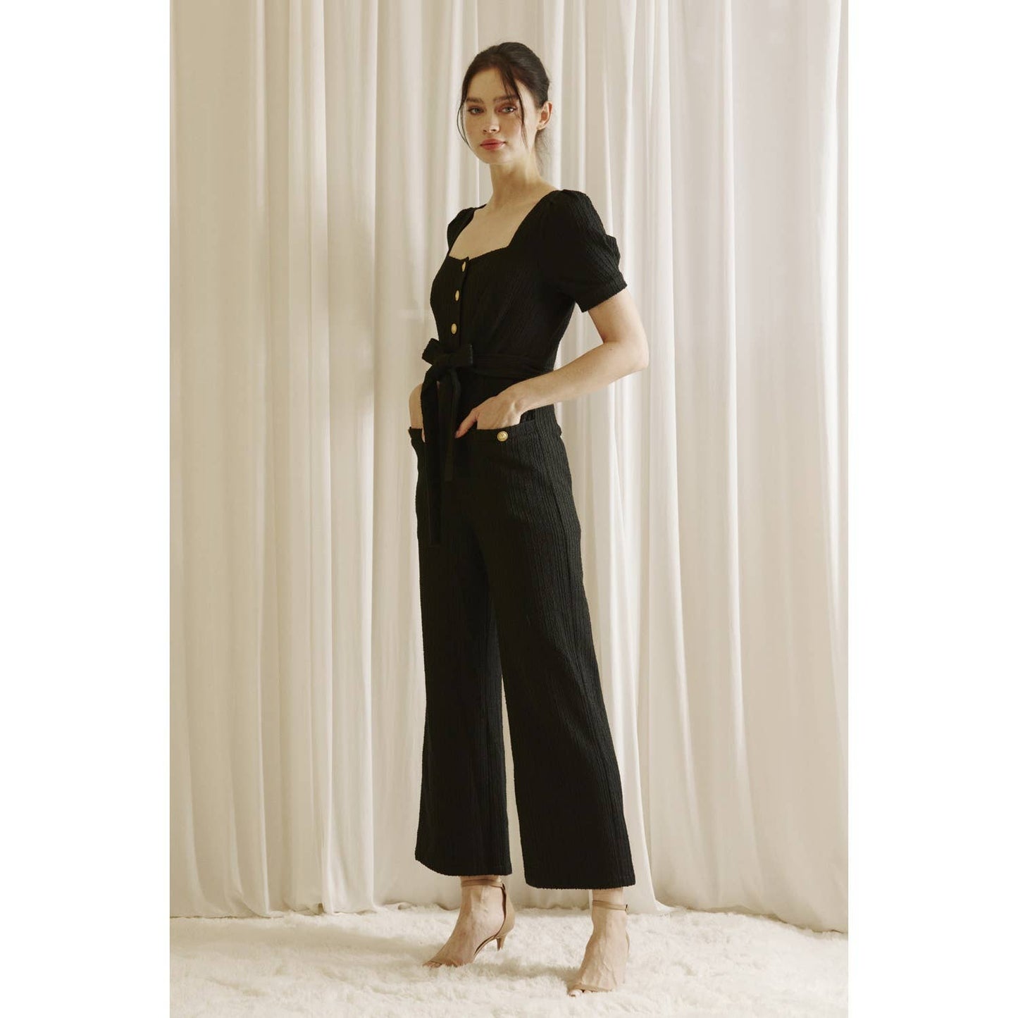 Textured Black Jumpsuit
