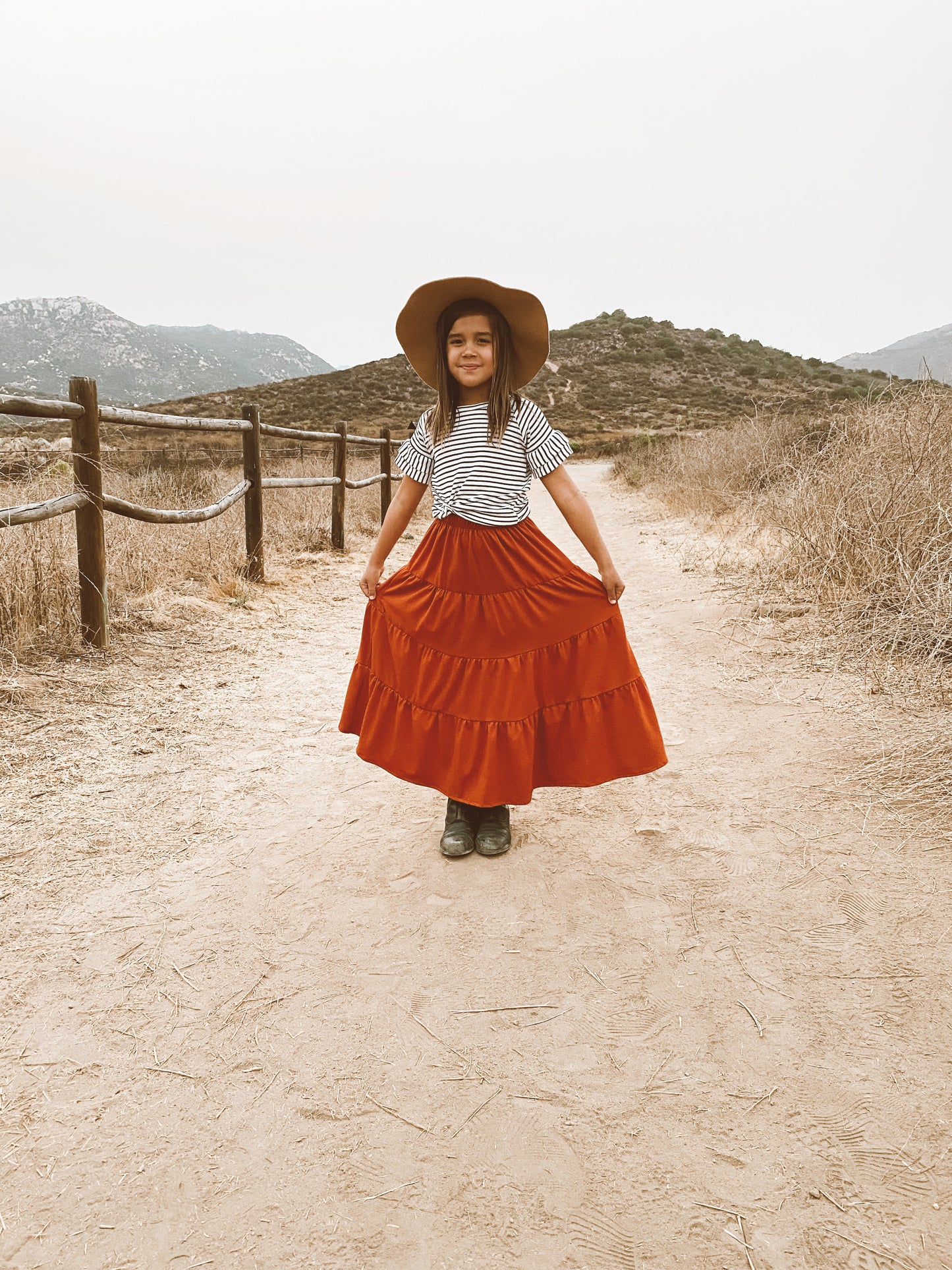 tiered maxi skirt in rust