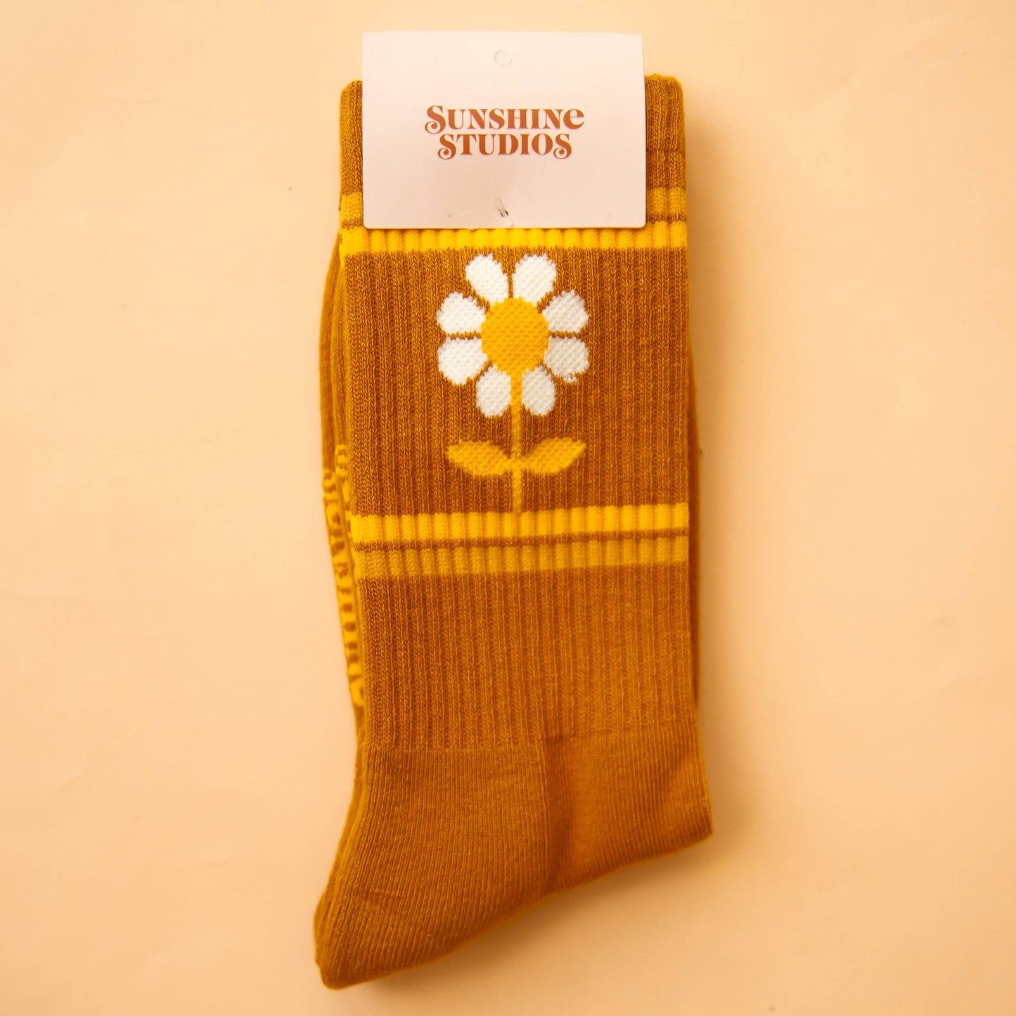 Retro Flower Striped Ribbed Crew Socks