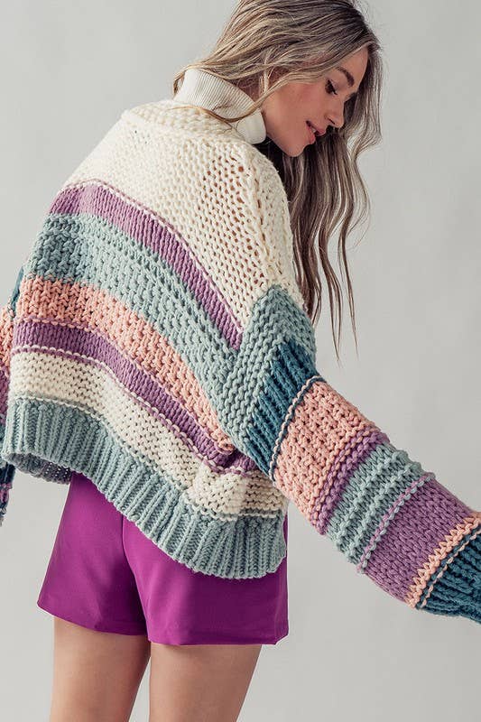 CHUNKY KNIT STRIPE CARDIGAN