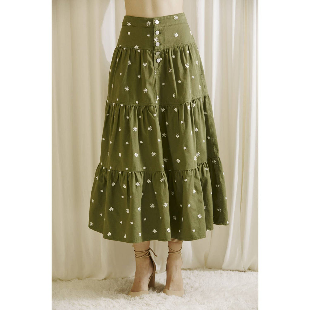 EMBROIDERED DASIES tiered SKIRT