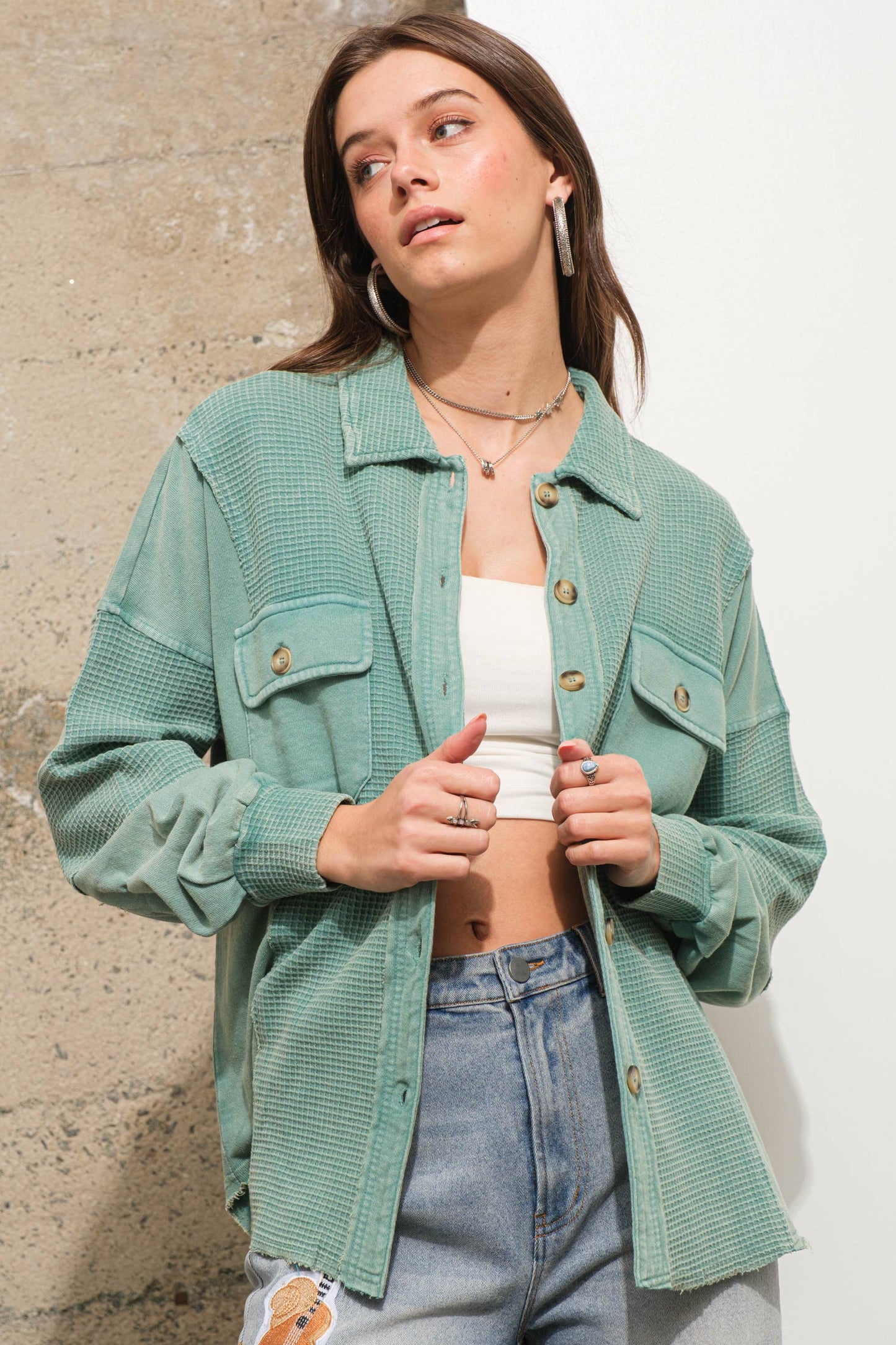 French Terry Waffle Shirt Jacket