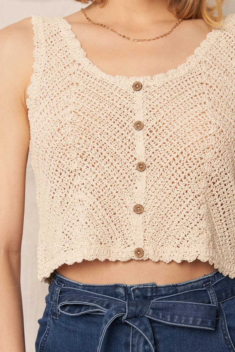 Ba&sh Eviko ecru crochet sold sleeveless top