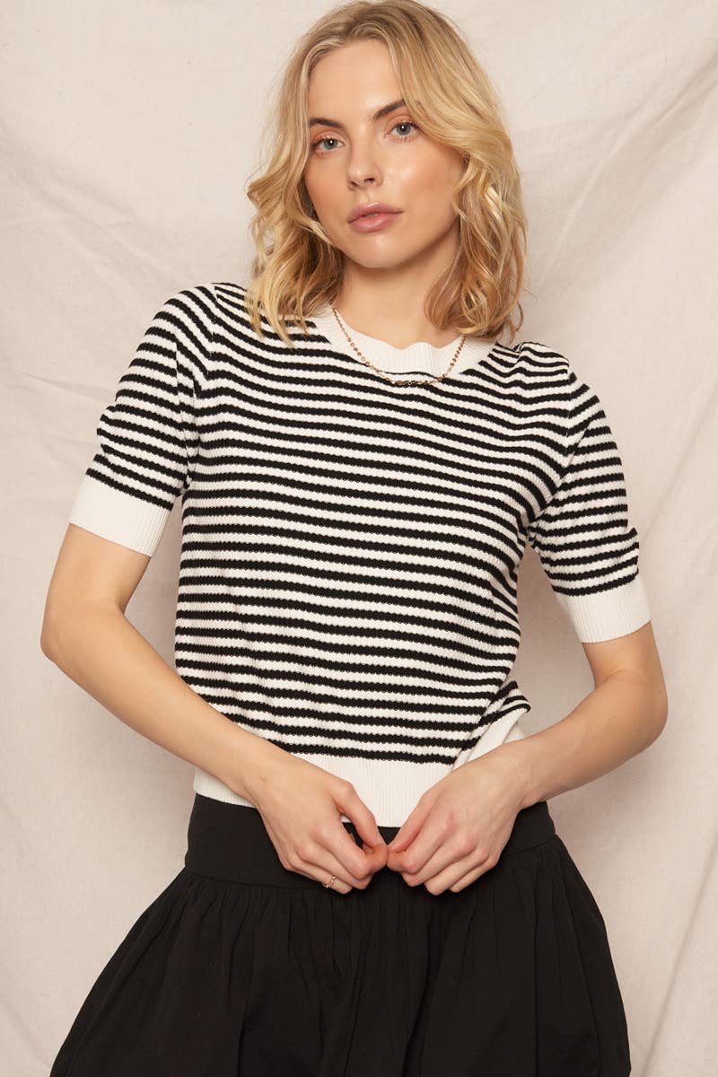 Short Sleeve Striped Sweater Top