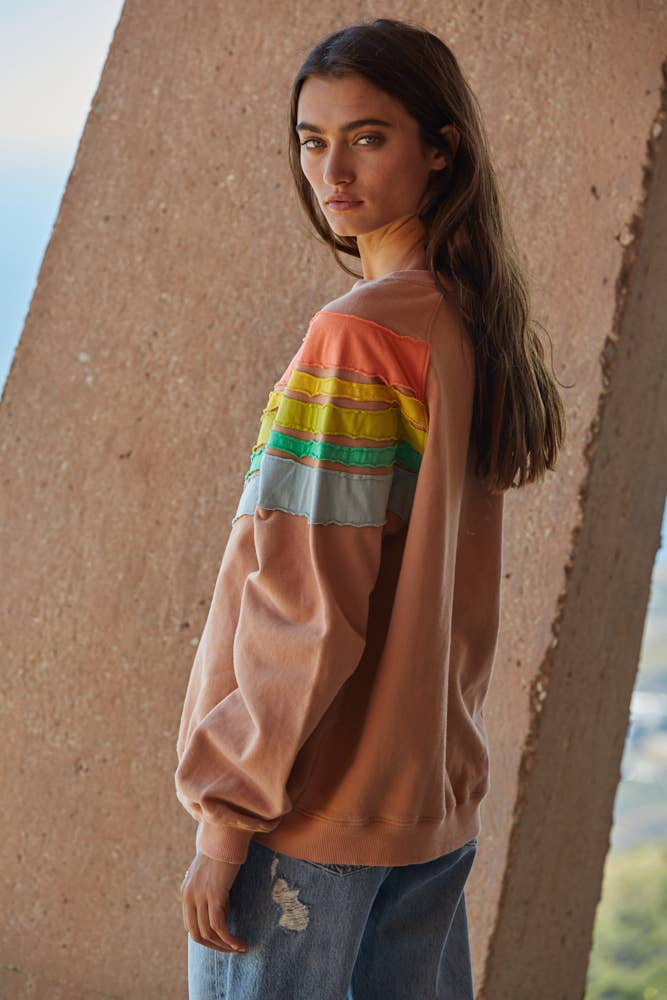 Colorful Stripe detail pullover | dusty peach