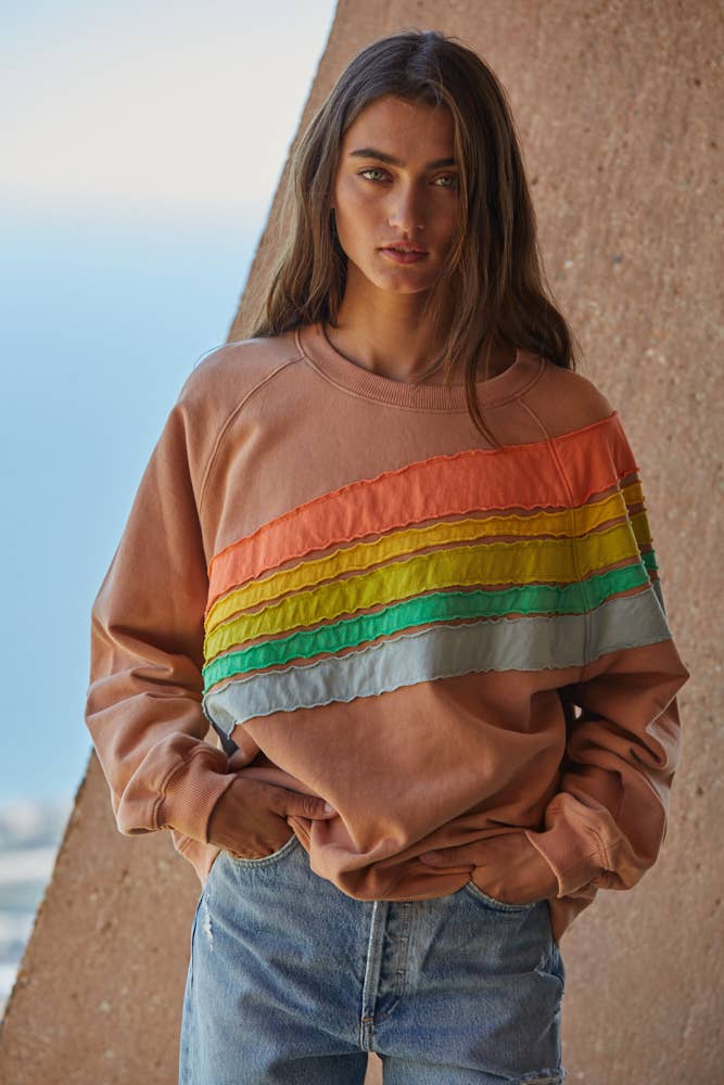 Colorful Stripe detail pullover | dusty peach