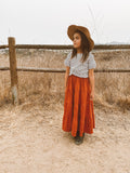 tiered maxi skirt in rust